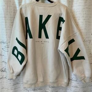 Blakely Isabel Oversized Crewneck Sweater Beige Green Logo Women's Size M